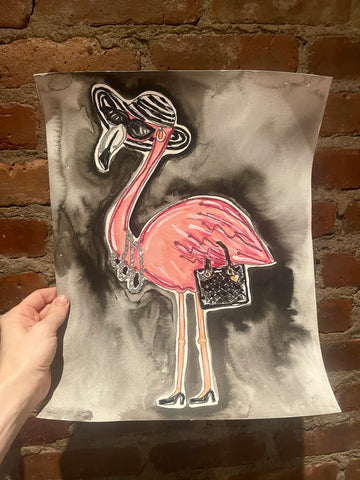 Fancy Flamingo Glitter Watercolor Painting