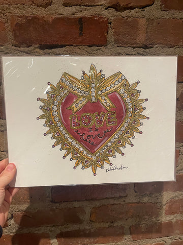 Glitter Love is Love Heart Watercolor Painting